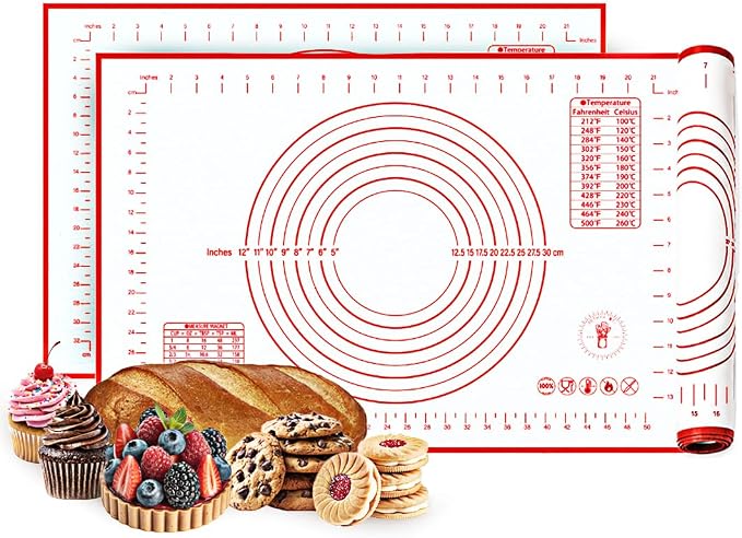 Silicone Baking Mats - Non-Stick Pastry Mat, Full Sheet Size, Pack of 2 | Non-Stick Pastry and Dough Mat with Measurement Guides, Silicone Mat and Baking Essentials, Full Sheet Pack of 2 (15" x 23")
