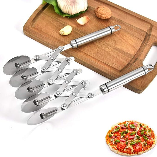 5 Wheel Pastry Cutter Expandable Adjustable Pizza Slicer Stainless Steel Dough Fudge Cutter Cookie Divider with Handle | Stainless Steel Dough Fudge Cutter Cookie Divider with Handle