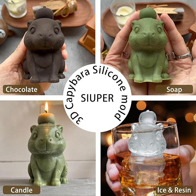 3D Capybara Ice Cube Silicone Molds Tray for Whiskey, Cocktail, Drink, Bar; Rich Details. Fun Animal Mold for Craft Taba Squishy Chocolate Soap Candle Resin Gift for Women Girls Boys; 2 Pack