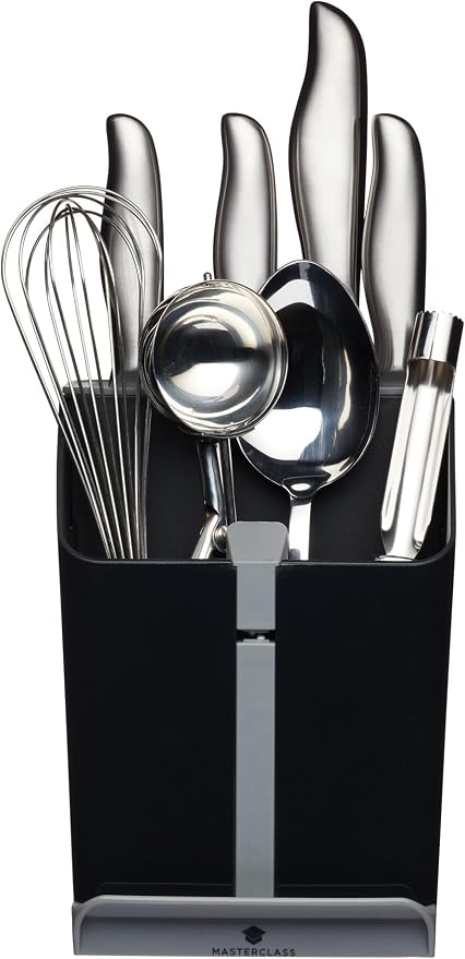 MasterClass Smart Space All-in-1 Block and Utensil Holder with Ceramic Knife Sharpener, 15.5 x 14.5 x 20.5 cm (6" x 5.5" x 8") -Black/Grey, 15.3 x 14.5 x 20.5 cm