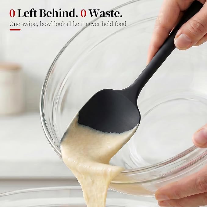 600ºF Heat Resistant Silicone Spatula Spoonula Set of 3, Black | High Heat Food Safe Kitchen Use Scraper for Cooking Baking Mixing Scraping Stirring Cake Nonstick Cookware Pan Bowl
