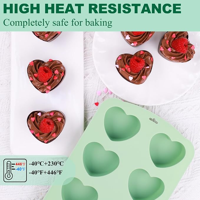 QELEG 2 Pack Silicone Heart Molds, Mini Cake Heart Pan, Baking Molds for Homemade Muffins, Ice cube tray Chocolate Bomb, Candles, Cupcakes, Brownies, Tartlets and Egg Bites 2Pcs/8-Cavity
