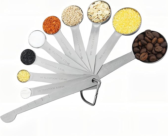 Measuring Spoons Set 10, 18/8 Stainless Steel Measuring Spoons Set with Leveler, Metric & US Measurer Spoons Set for Baking & Kitchen, Heavy Duty Measuring Spoons with 10ml & 20ml Teaspoon