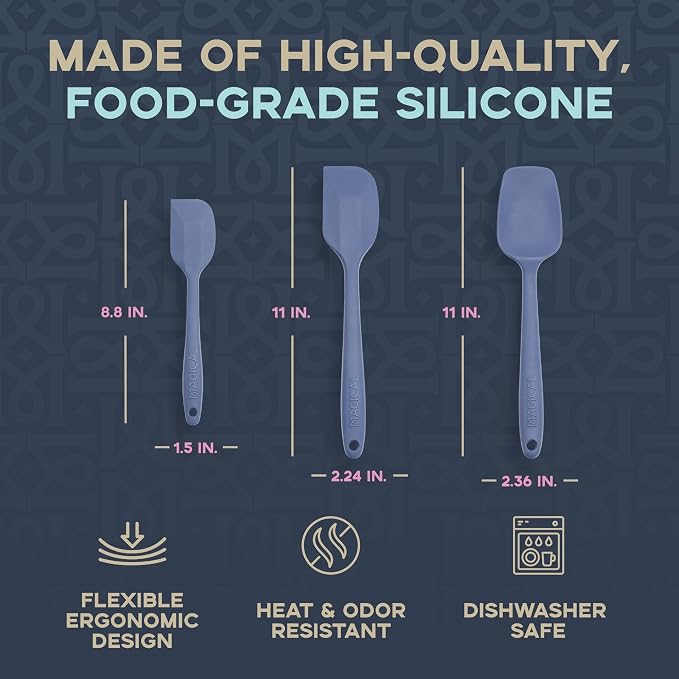 MAGICAL BUTTER Silicone Spatulas 3-Pack - Heat-Resistant & Dishwasher-Safe Kitchen Tools - Spatulas & Spoonula with Non-Slip Grip - Easily Combine Ingredients & Remove Mixtures from Molds & Trays
