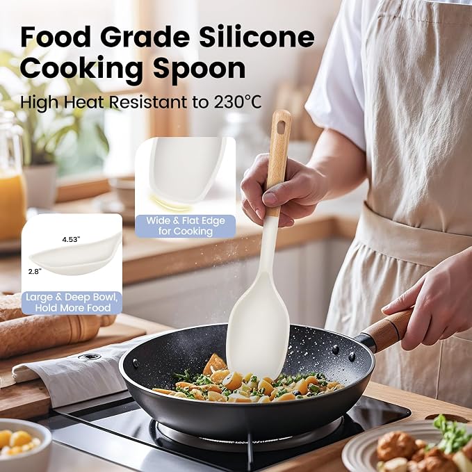 Large Silicone Cooking Spoons Set, 2 Pcs Heat Resistant Serving Spoon, Multifunction Nonstick Spatula Spoon, Kitchen Cucharras de Silicona Cocina for Mixing, Stiring, Basting, Scooping, Scraping