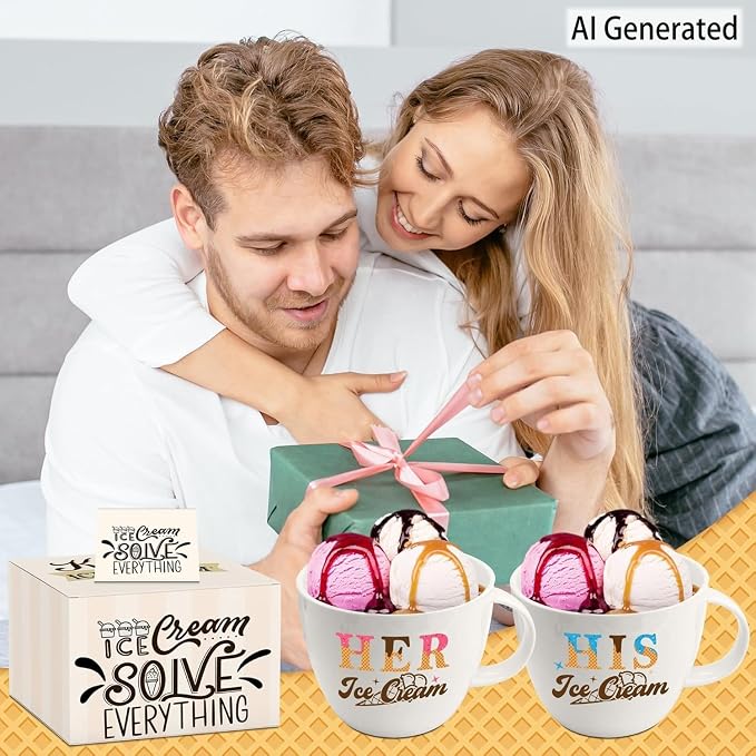 Hexagram His And Hers Gifts, Anniversary Couples Gifts Set Ice Cream Bowl | Set Ice Cream Bowl With Scoop&Shovel Spoon, Valentine's Day Young Couples Gift, His And Hers, Valentines Day