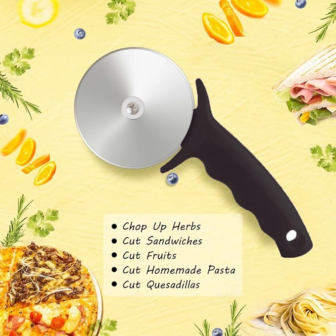 4" Pizza Cutter Wheel,Stainless Steel Large Pizza Cutter with Cover, Super Sharp Pizza Slicer-Dishwasher Available,Smooth Rotating Large Pizza Wheel Cutter Safe with Healthy Material (Black, 4 inch)