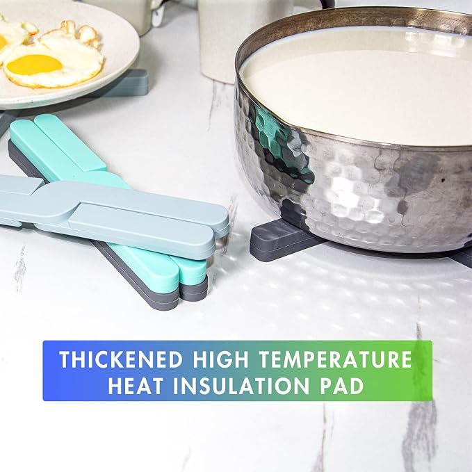 Foldable Silicone Trivets, 4 PCS Expandable Trivets for Dishes, Hot Pots and Pans Anti-Slip Heat Water Resistant Silicone Hot Pads/Pot Holders