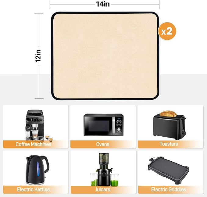 2 PCS Heat Resistant Mats for Countertop Air Fryer, 14x12in, Khaki | 1022 ℉ Fireproof mat, air fryer accessories for ninja, cosori, waterproof hot pads for kitchen toaster, oven, coffee maker