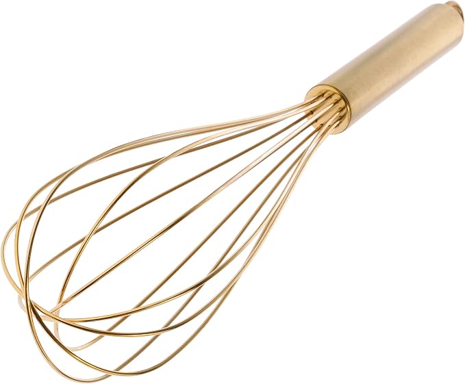 Stainless Steel Whisk Heavy Duty - Gold Metal Kitchen Whisking Tool for Cooking, and Baking - 11.75" Wire Whip