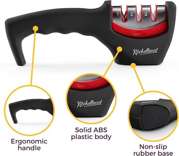 4-in-1 Kitchen Knife Accessories: 3-Stage Knife Sharpener Helps Repair, Restore and Polish Blades and Cut-Resistant Glove