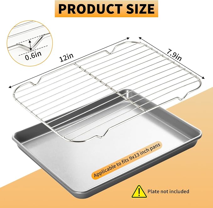 Roasting Pan Rack for 9x13 Inch Pans, Stainless Steel Insert with Raised Feet, Wire Cooling Rack for Toaster Oven, Metal Bacon Cookie Trays Nonstick Rust Free, Easy to Clean, Strong Reliable