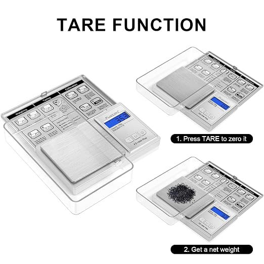 Fuzion Digital Pocket Gram Scale 0.1g/1000g - Small Kitchen Scale with Tray | Weighs Small Food, Spice, Herb, Coin - Easy of Use, LCD Display, Tare Function, 6 Modes Ounces Grains, Batteries Included