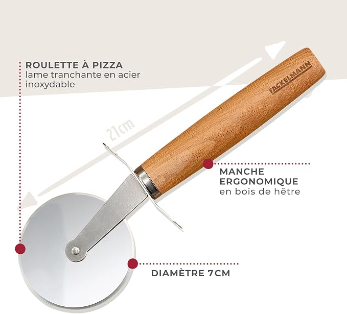 Fackelmann Pizza Cutter for Pizza and Tarte Flambée - Pizza Wheel with Sharp Stainless Steel Blade - Pizza Roller with Ergonomic Beech Wood Handle - Approx 21cm