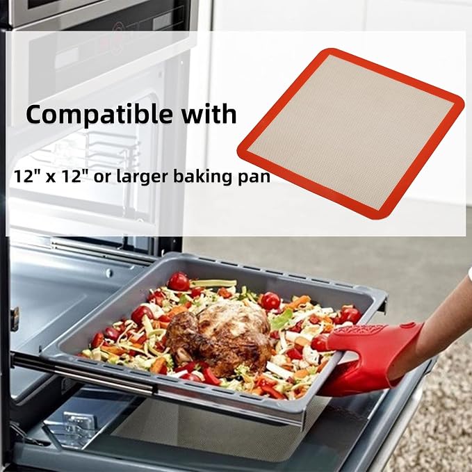 AMYONE 12x12 Square Silicone Baking Mats for XL Air Fryer, Platinum, 2PCS | Fits 12x12 Baking Pan/XL Air Fryer; for Cake/Chicken/Steak Bites/Bacon/Salmon/Vegetables; Nonstick Food Grade Silicone