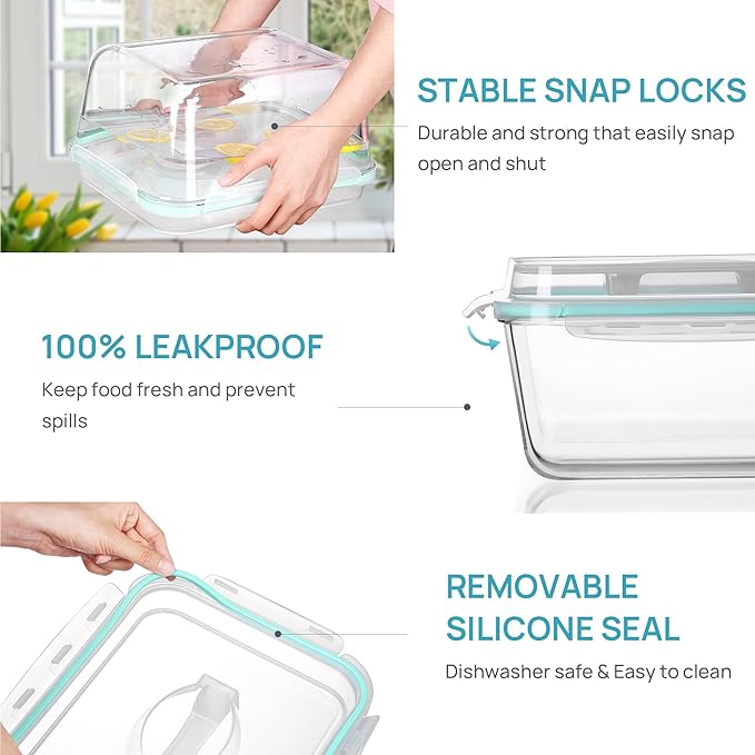 Vtopmart Extra Large Glass Food Storage Containers, 6.5L/220oz/27.5cup | Snap Airtight Lids, For Roasting Turkey, Chicken, Baking Casserole, Fruits, Party, BPA Free, Oven Safe, Freezer, Dishwasher