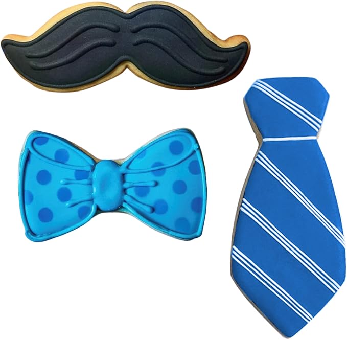 Ann Clark Little Man Father's Day Cookie Cutters 3-Pc Set, Made in USA, Bow Tie, Mustache, Necktie