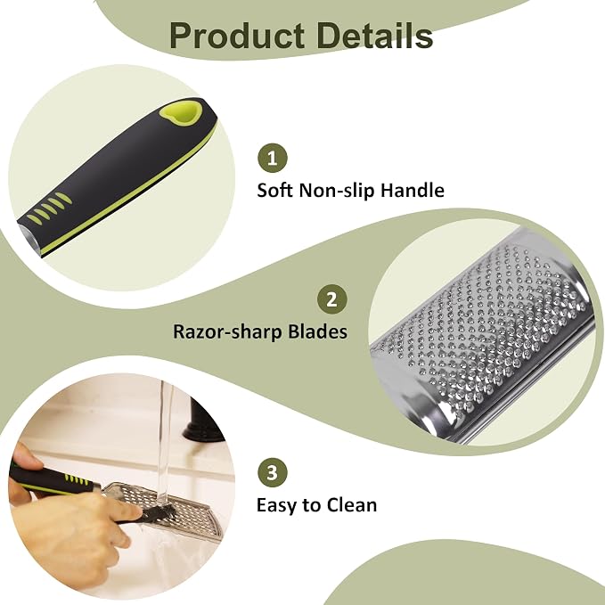 Handheld Cheese Grater Set for Kitchen Stainless Steel Mini Cheese Grater with Handle Lemon Zester with Cleaning Brush for Cheese Vegetable Fruit Chocolate (Black Handle) by beardo decor