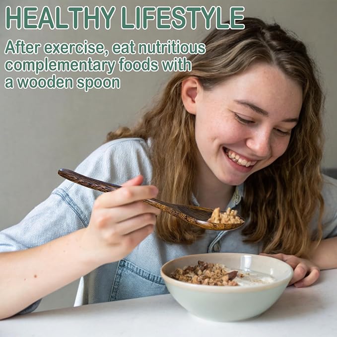 3 PCS: 7 Inch Uncoated Wood Spoons for Eating, Wooden Spoons for Honey, Jam, Coffe, Oatmeal, Cereal & Dessert - Handcrafted Non-Metal Eating & Stirring Utensil, Non-Scratch (Breakfast, Kitchen)