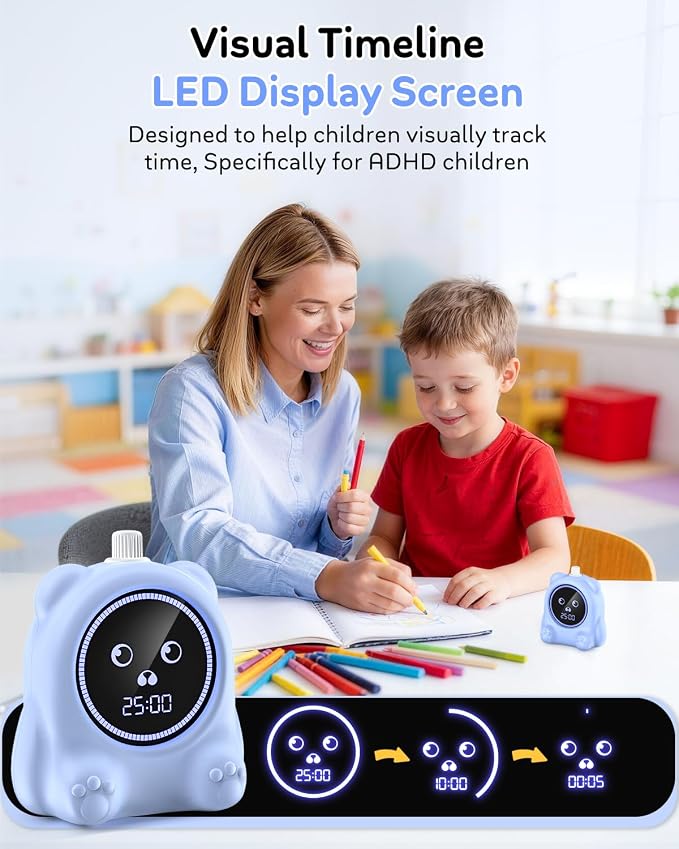Visual Timer for Kids, 100 Min, Rechargeable Countdown Timers, Adjustable Sound Alert, Adjustable Brightness, Productivity Timers for ADHD, Silent Operation, Desk Time Management Tool for Toddler