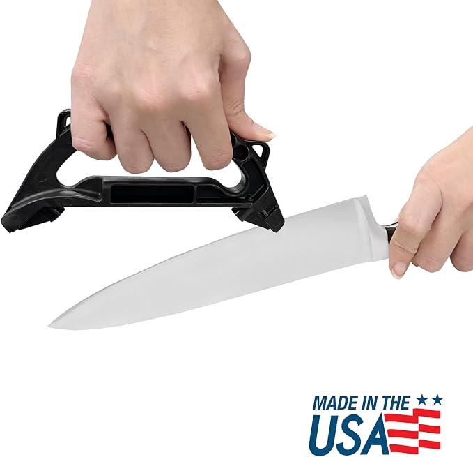 AccuSharp Gourmet Series, 15 & 21 Degree Dual Angle Knife and Scissors Sharpener, Diamond-Honed Tungsten Carbide Reversible Blades, Sharpens & Restores Serrated Knives