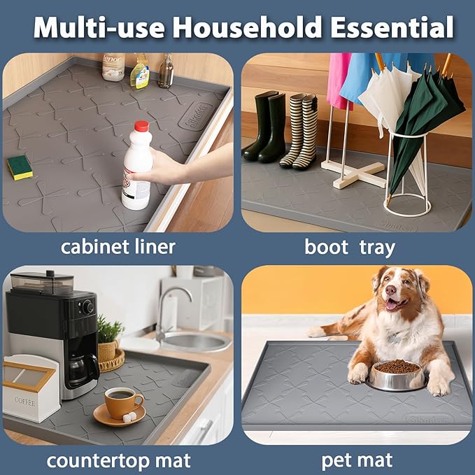 Waterproof Under Sink Mat 31" x 22" Kitchen Cabinet Liner Silicone | BPA-Free Silicone Mat with Raised Lip Protects Cabinets from Leaks, Versatile Home Organizer for Bathroom, Pets, Boots, Floor