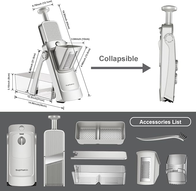 SUPMAKIN Safe Mandoline Slicer, Adjustable Vegetable Food Slicer and Chopper, Potato Fries Fry Cutter, Veggie Salad Chopper, New Kitchen Chopping Artifact Gifts 2026 (SliverGray)