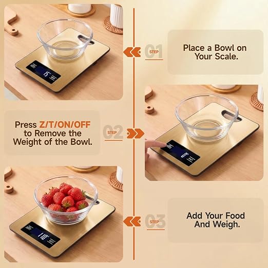Food Scale, Digital Kitchen Scale with Hanging Loop, 11lb Baking Scale | 1g Accuracy, g/oz,etc.5 Unit Conversion, Tare Function, Fingerprint-Resistant Steel, Suitable for Cooking, Baking ,Meal Prep