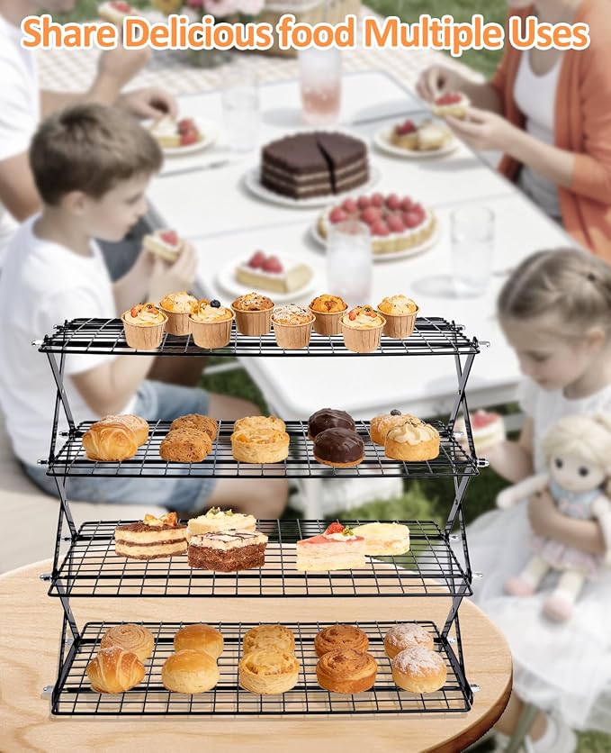 4 Tier Collapsible Cooling Rack, 2/3/4-Tier Upgraded,Adjustable ＆ Stackable Baking Rack, 5 Modes Cooling Racks for Cooking and Baking, Roasting ＆ Grilling Gifts for Picnic Party