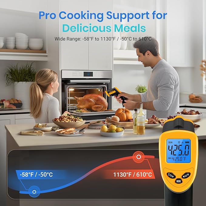 Etekcity Infrared Thermometer Laser Temperature Gun, -58°F to 1130°F | Adjustable Emissivity, MAX Display, Pizza Oven, BBQ, Meat, Candy, HVAC, Refrigerator, Non-Contact Temperature Measurement
