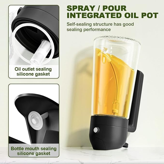 Oil Spray Bottle for Cooking, Premium Glass 2 in 1 Oil Dispenser for Kitchen, Food Grade Oil Sprayer Containers with Nozzle, Oil Bottle for Air Fryer, Roasting and Frying 500 ML