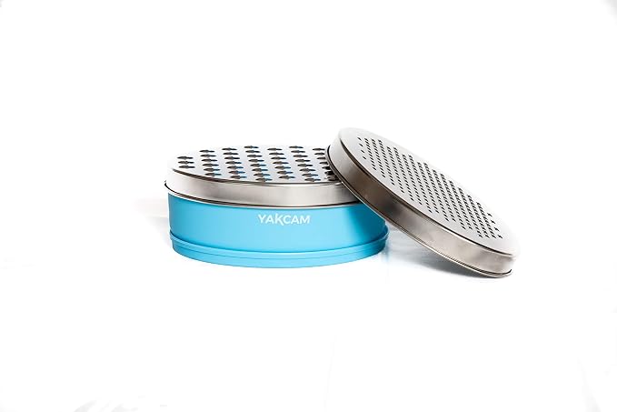 YAKCAM Cheese Grater with Container Bowl, 4-Pc Shredder and Zester | Fine and Course Stainless Steel Blades | Nonslip Base | Vegetable and Citrus Zester | 7x4.75x2.75 in