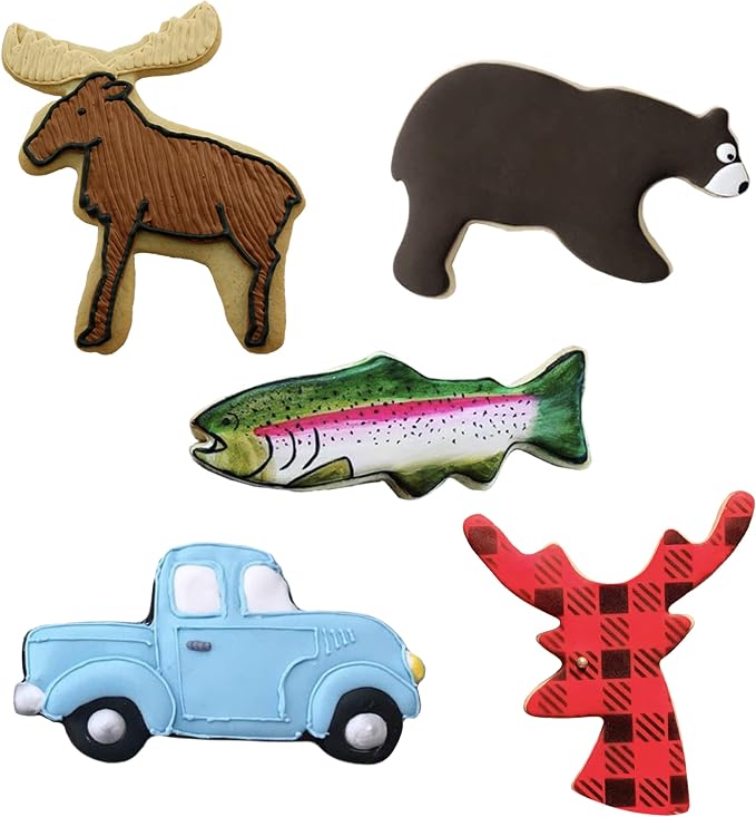 Ann Clark 5-Pc. Hunting Cookie Cutter Set, Made in USA, Deer Head, Moose, Trout, Grizzly Bear & Truck