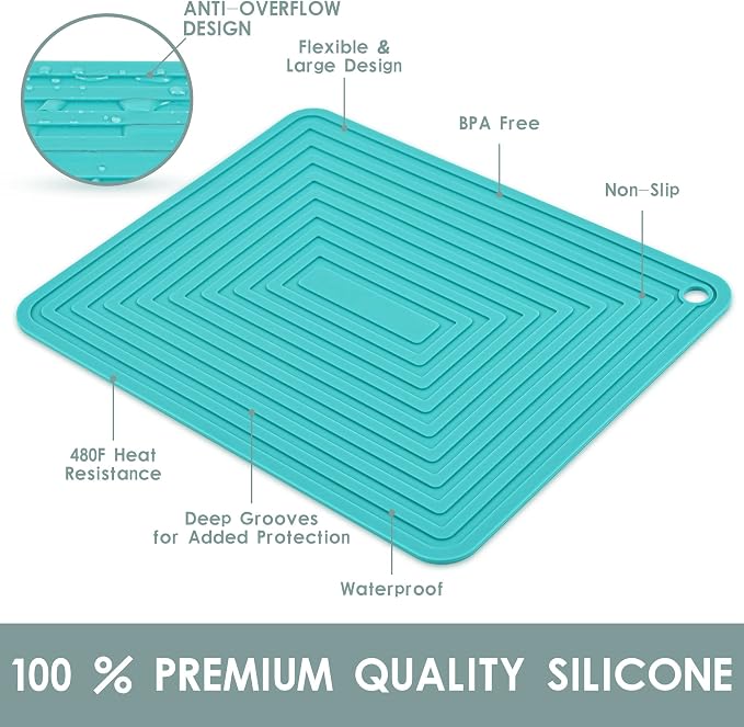 Silicone Trivet for Hot Dishes, Trivet Hot Pads for Kitchen, Trivets for Hot Pots and Pans, Silicone Pot Holders Mat for Table, Trivets for Quartz Countertops, Heat Resistant Mats Set 2 Teal