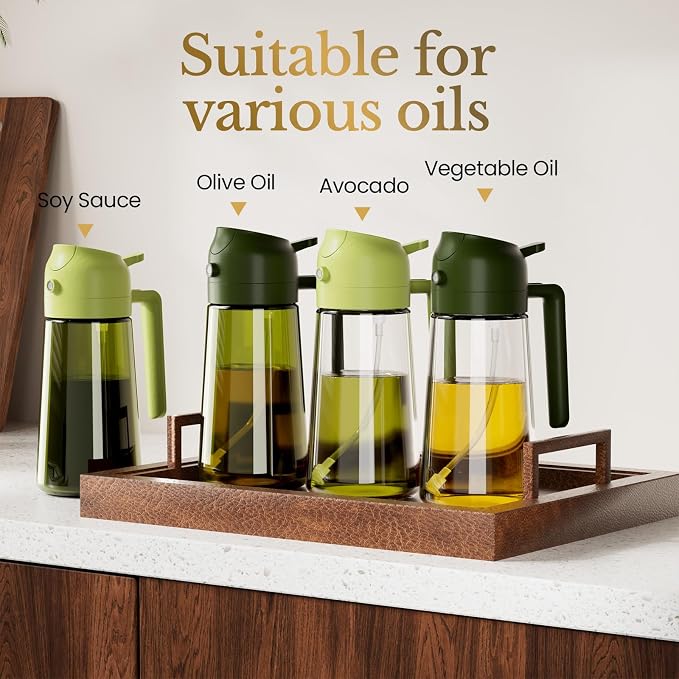 YARRAMATE 4 Pack Olive Oil Sprayer for Cooking, 16oz Glass Oil Dispenser Bottle Set with UV-Protected Dark Glass, 2 in 1 Oil Mister for Air Fryer, Aesthetic Kitchen Gadgets & Gift Set