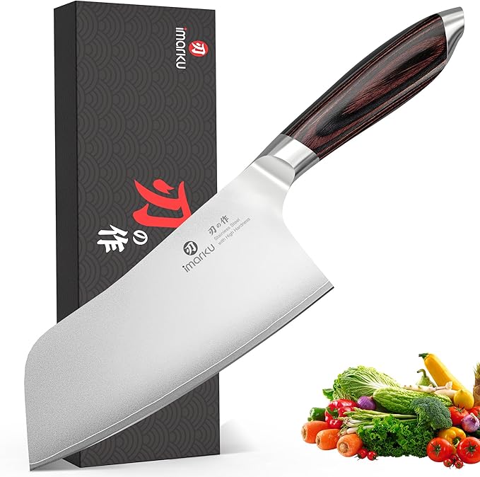imarku Meat Cleaver Knife 6.3" – Japanese High Carbon Stainless Steel Butcher Knife for Meat Cutting & Vegetable Chopping, Ultra-Sharp with Ergonomic Pakkawood Handle, Gift for Men & Women