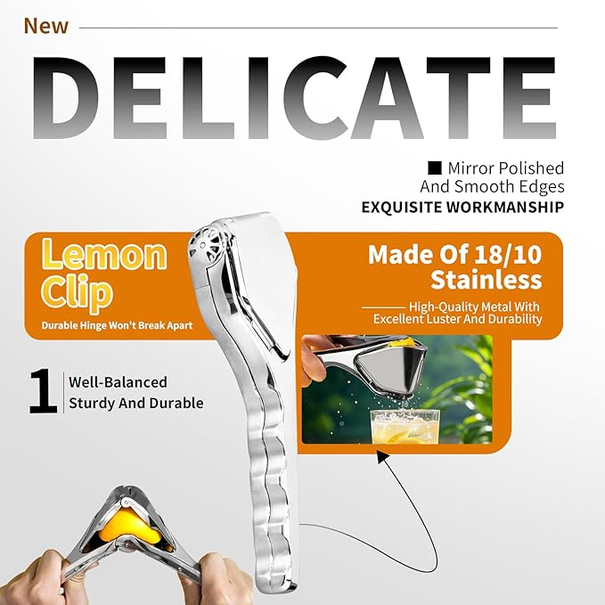 Durable Stainless Steel Manual Lemon Juicer, Handheld Citrus Squeezer for Efficient Juice Extraction from Lemon, Lime & Orange