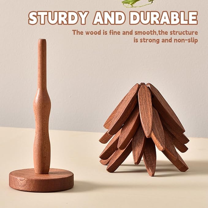 Wooden Cup Coaster Set，Tree Shape Trivet Set,Tree Coasters- 4 Wooden Trivets + 1 Stand stored for hot Dish/Pot/Bowl/teapot/hot Pot Set