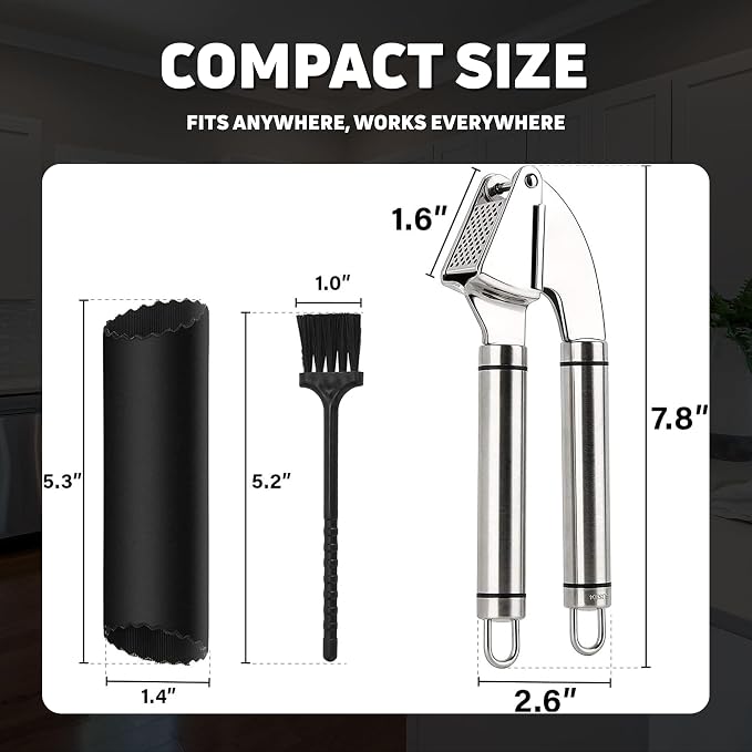 KUYRA Garlic Press Stainless Steel Set Premium Professional Garlic Mincer, Silicone Peeler & Brush, Clove Crusher, Handheld Mincer & Squeezer, Easy Clean Rustproof, Dishwasher Safe Kitchen Peelers