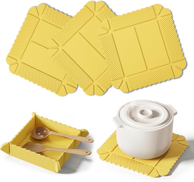 Magnetic Silicone Trivet & Pot Holder, Kitchen Heat Resistant Mat | Trivets for Hot Dishes, Hot Pots & Pans, Non-Slip Hot Pads for Countertops & Dining Table & Oven, Jar Opener & Spoon Rest
