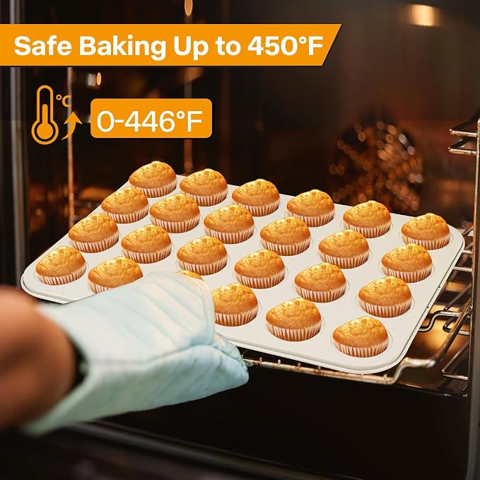 2-Pack 24-Cup Mini Muffin Pan, Ceramic Nonstick Cupcake Tin for Bite-Sized Treats