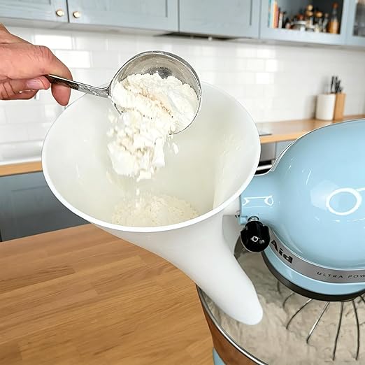 Flour Funnel for KitchenAid Mixer 5 Qt, Anti-Splash Kitchen Aid Accessories and Attachments for Tilt-Head Stand Mixer 4.5 & 5 Quart, Dishwasher Safe No-Mess Baking Tool