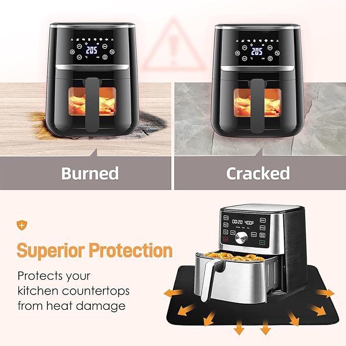 2 PCS Heat Resistant Mats for Countertop Air Fryer, 18x15in, Black | 1022 ℉ Fireproof mat, air fryer accessories for ninja, cosori, waterproof hot pads for kitchen toaster, oven, coffee maker