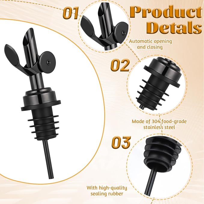 2 PCS Oil Dispenser Spout, Oil Spout, Liquor Bottle Pourers, Weighted Stainless Steel PourerSpout, Vinegar, Syrup and Alcohol Dispenser, Black