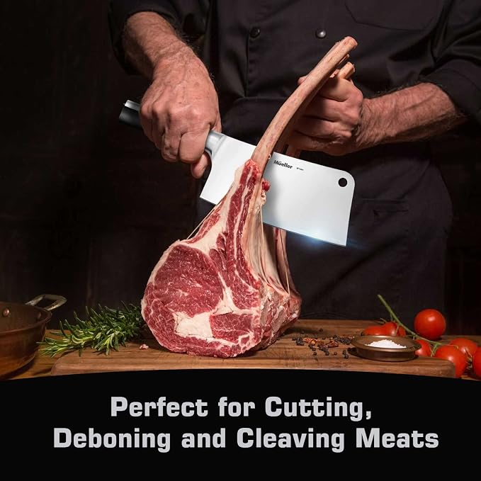 Mueller 7-Inch Meat Cleaver Butcher Knife - German High Carbon Steel, Laser-Tested Razor-Sharp Blade, Heavy Duty Bone Chopper for Meat & Vegetables, Home & Restaurant, Gift for Him