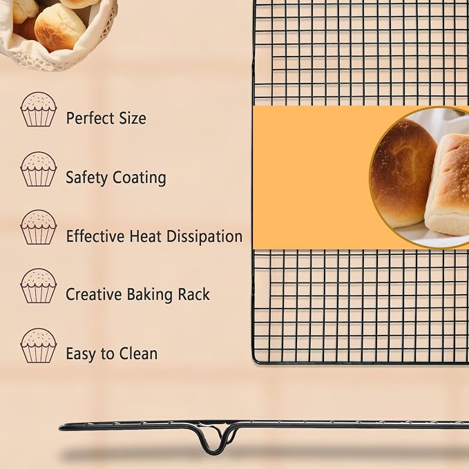 2 Pack Cooling Rack for Baking Cooking, 11" x 10" Squares Wire Racks | Small, Squares Grids, Oven Safe Cookie Cooling Rack, Roasting, Grilling, Drying
