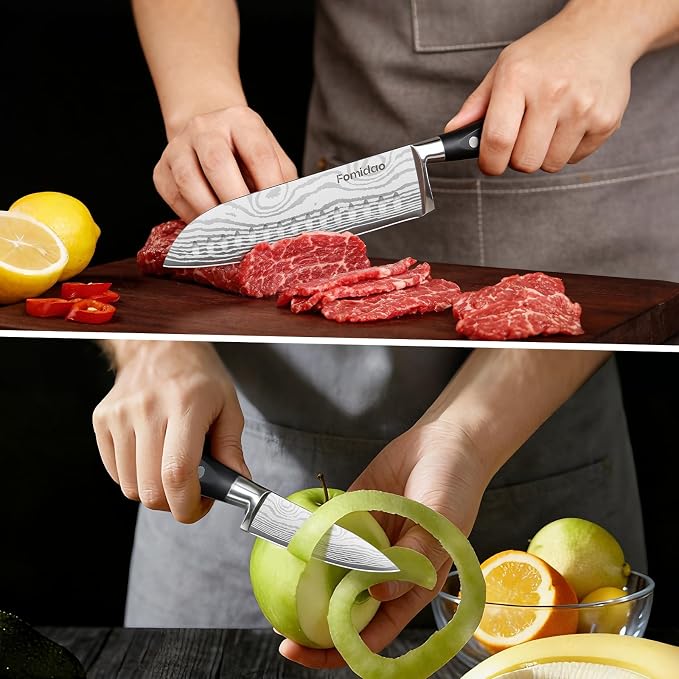 Santoku Knife 7 Inch, Razor Sharp Santoku Knife Set, High Carbon Steel Japanese Chef Knife, Professional Kitchen Knife Set with Full Tang Handle Design for Home Kitchen Coooking