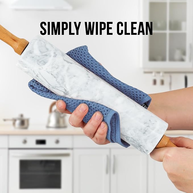 Zulay Kitchen 17-Inch Marble Rolling Pin With Stand - Polished Marble Rolling Pins For Baking With Long Beechwood Handle - Non-stick Roller Pin For Baking Pastries, Bread & Pizza