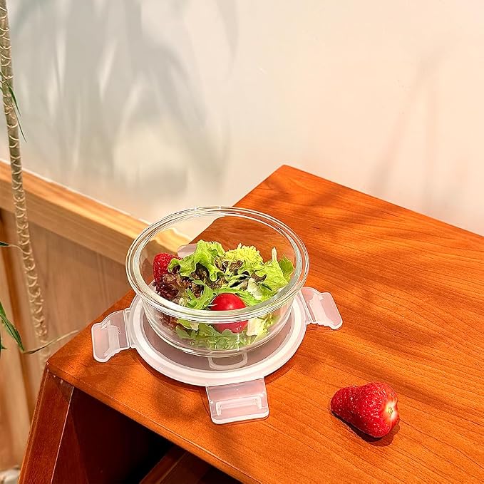 12oz Round Glass Food Containers With Lids, Small Round Glass Meal Prep Containers set,1.5 Cup Small Clear Food Storage Bowls BPA-Free, Microwave, Dishwasher, Freezer Safe（White）