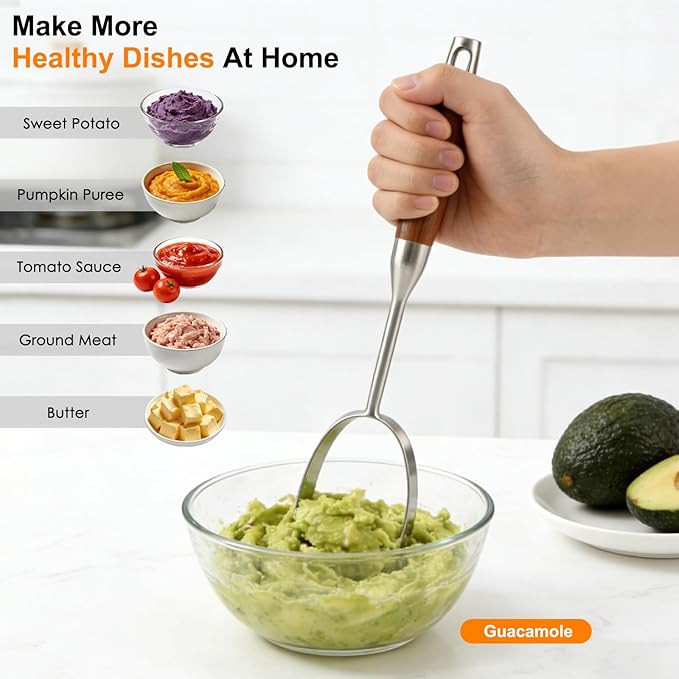 304 Stainless Steel Potato Masher, Heavy Duty Mashed Potato Masher, Professional Integrated Honeycomb, Effortless Mashing Tool for Potatoes, Avocados, Vegetables, Fruit, Meat, Dishwasher